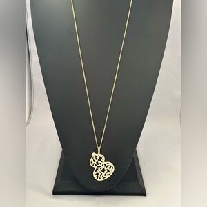 nyu-nyu  gold tone rhinestone covered gourd pendant on long gold tone chain